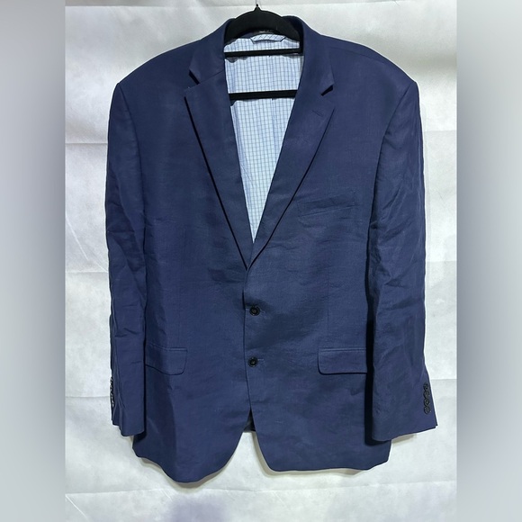Lauren Ralph Lauren 100% Linen Navy Blue Sport Jacket Blazer Mens 48R Preppy EUC